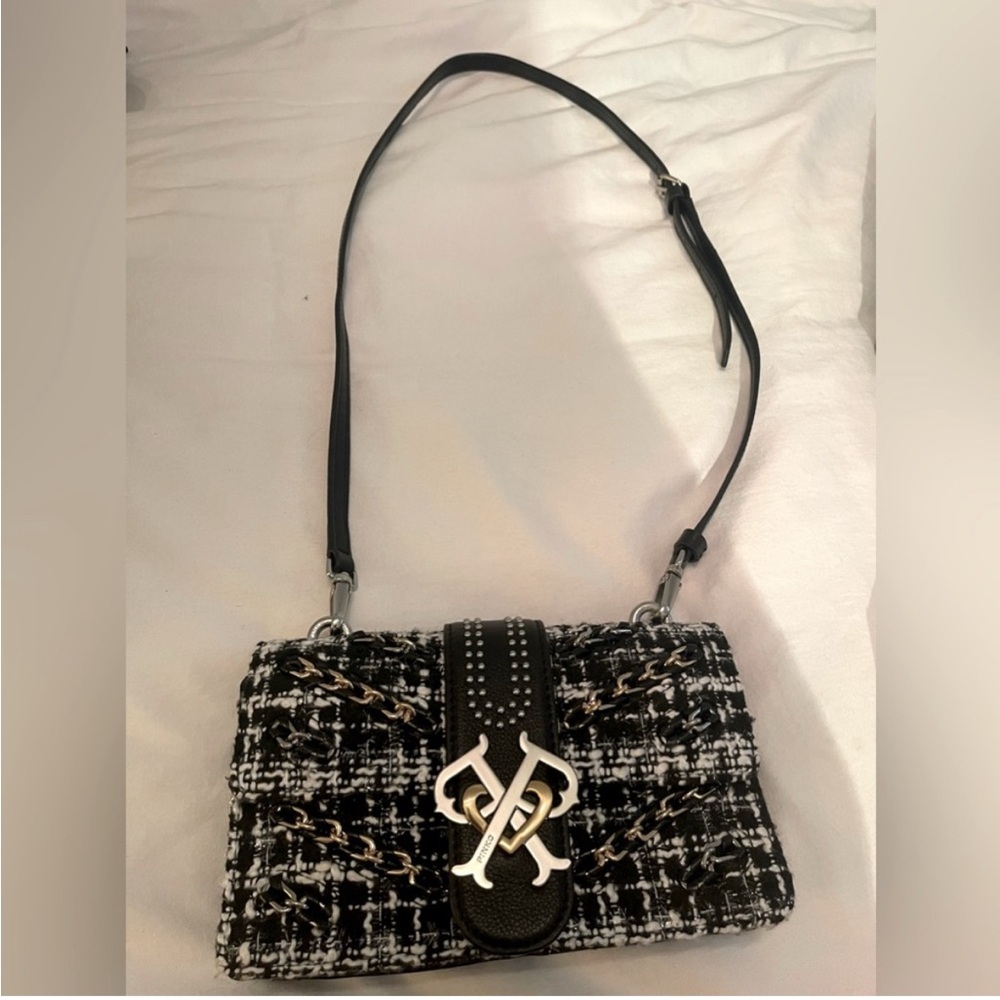 Pinko Black and White Tweed Crossbody Bag